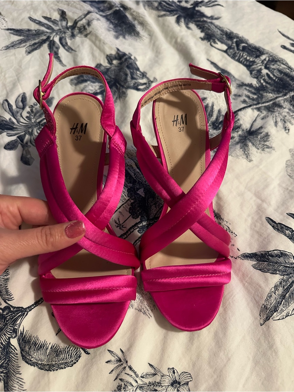 H&M Hot Pink Satin Crisscross High Heel Sandals